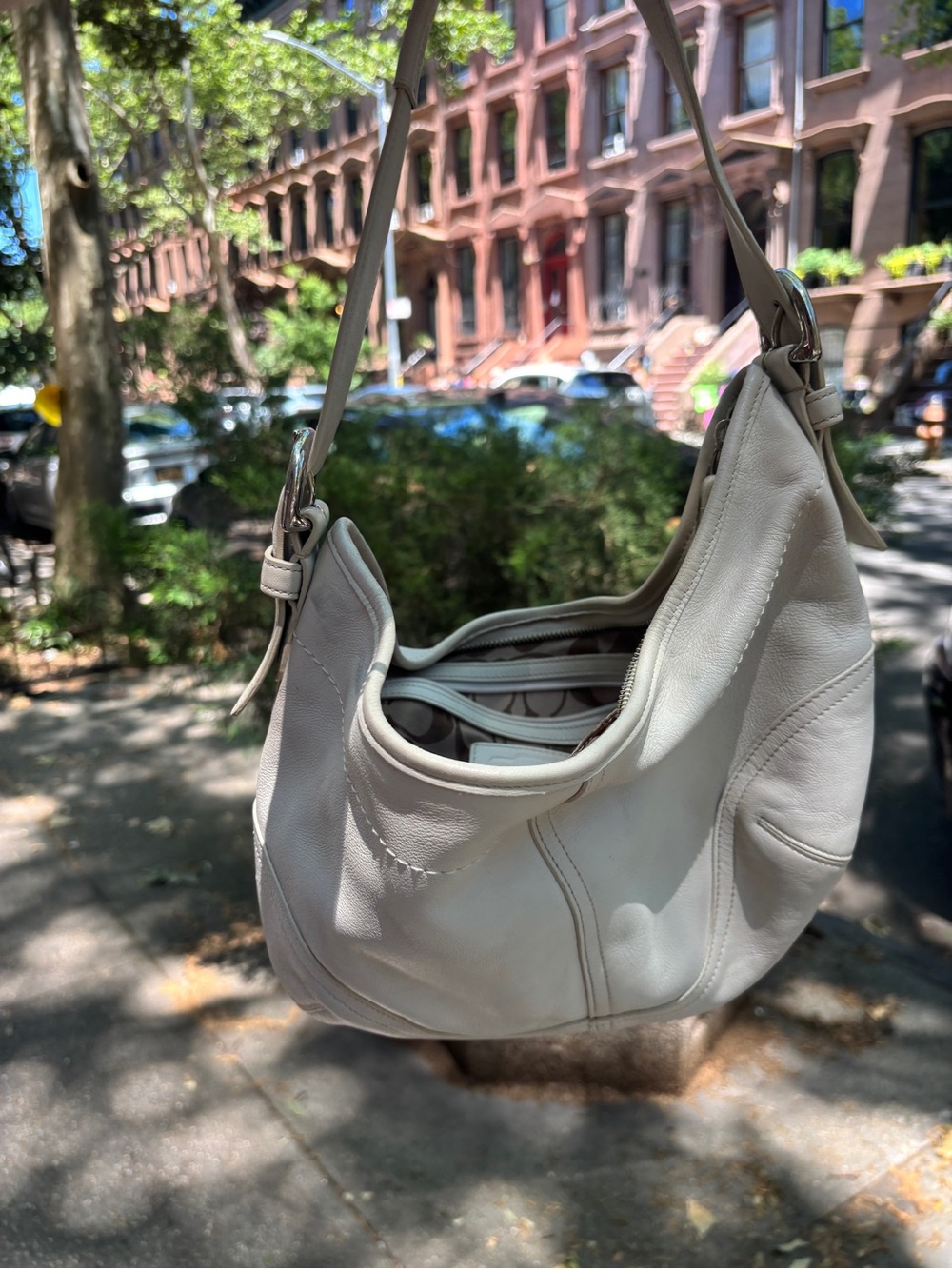 Coach Leather Shoulder Hobo Bag in Light Gray